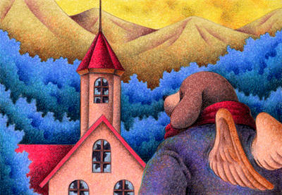 Fairy tale Illustration “Angel Dog” Illustration, Images and Pictures - 「Ruins of red roof」