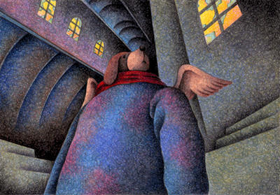 Fairy tale Illustration “Angel Dog” Illustration, Images and Pictures - 「Inside in dark room」
