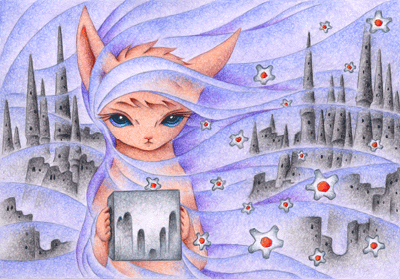 Fairy tale Illustration “Snow Cat” Illustration, Images and Pictures - 「Inorganic ancient town」