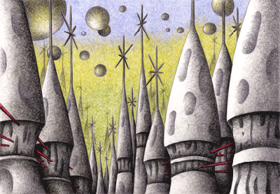 Fairy tale Illustration “Snow Cat” Illustration, Images and Pictures - 「Steeple completed by stone」