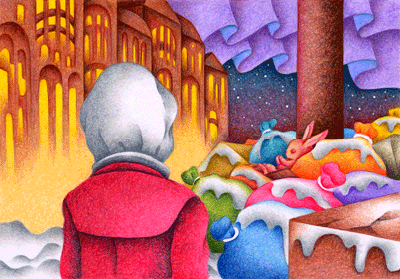 Fairy tale Illustration “Snow Cat” Illustration, Images and Pictures - 「Nostalgic place」
