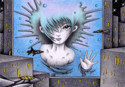 Science fiction Illustration, Images and Pictures - 「Woman on screen」