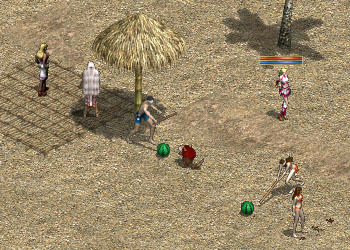 ウリャッ!! ＼_( *￣)三(* ￣▽￣)_/●ミ☆　スイカワリ!!