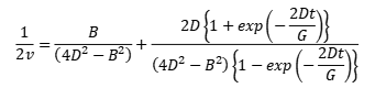 1/(2v)=[B/(4D^2-B^2)+2D{1+exp(-2Dt/G)}]/[(4D^2-B^2){1-exp(-2Dt/G)}]