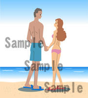 海辺で見つめあうカップル