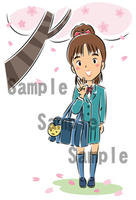 学生　女子　女子高生　女子学生　イラスト　桜　思い出