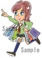 女子高生　女子中学生　バーゲン　イラスト