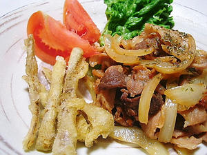 豚肉の味噌バター炒め＆ゴボウの唐揚げ