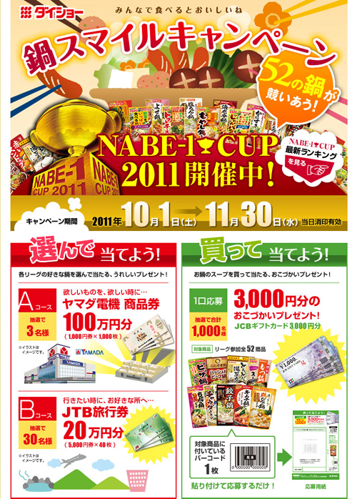 ダイショー 鍋スマイルキャンペーン NABE-1 CUP 2011