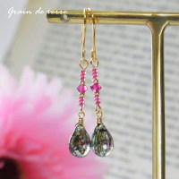 チェコドロップビーズ&times;スワロフスキーのピアス（フューシャ）