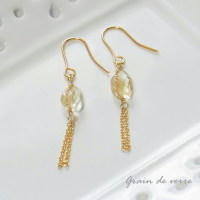 シトリン&times;チェーンフリンジのピアス