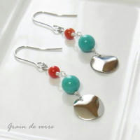 ターコイズ&times;レッドコーラルのピアス