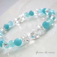 天然石のブレスレット/アマゾナイト&times;水晶&times;シーブルーカルセドニー