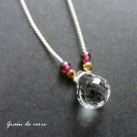 水晶&times;ガーネットのシルクコードネックレス