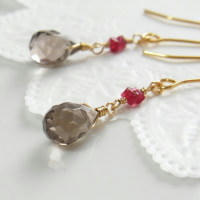 天然石/スモーキークォーツ&times;スピネルのピアス