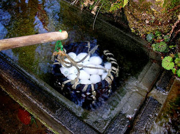 温泉卵を冷やしています