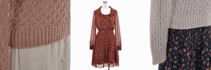 UNRELISH 通販 web先行商品 ブラウスワンピ×ワッフル柄ニット