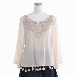 UNRELISH 通販 フリンジ付胸レースブラウス