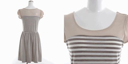 チュール切替ボーダーワンピース