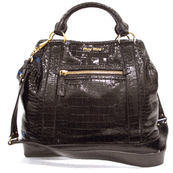 miu miu ミュウミュウ エナメル型押し ハンド/ショルダーバッグ ダークブラウン