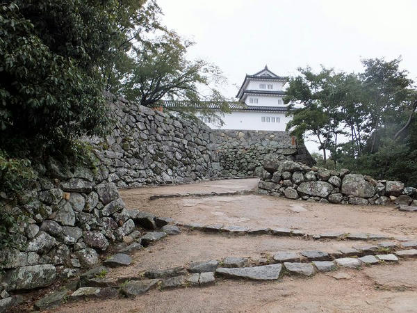 山崎山道から見た出曲輪と西の丸三重櫓