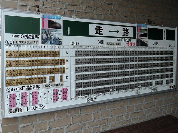 指定席（特別観覧席）売り場のボード