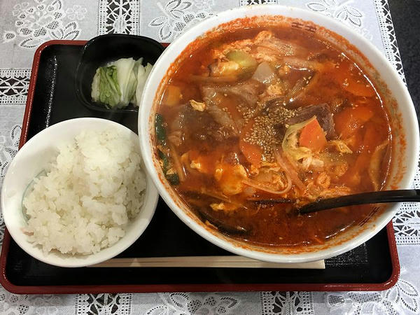 カルビらーめん（3辛） 1130円 ＋ 小ライス 100円