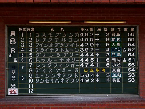 手書きの馬名（第8レース）