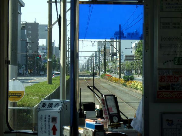 堺市内の併用軌道を行く