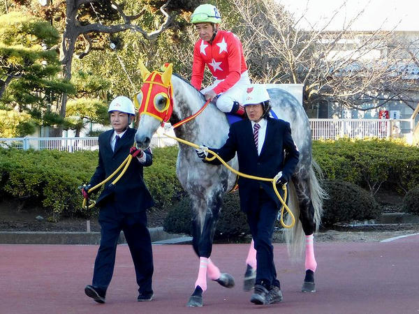 1番人気の(8)ケイアイレオーネ号と的場文男騎手