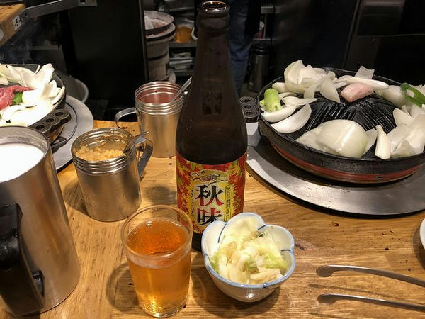 瓶ビール 600円 と お通し（おしんこ） 200円