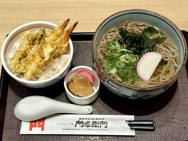 朝のざる天丼（温かいそばに変更） 1,298円