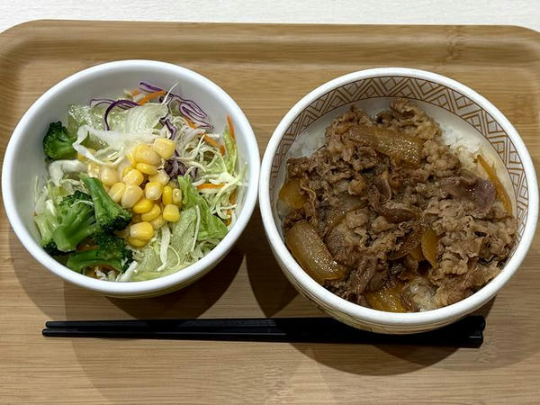 牛丼（ミニ） 390円 + サラダ 180円