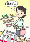 「物価高騰・価格高騰・物価上昇・価格上昇・値上げ・インフレ 他 」キーワードのイラスト 