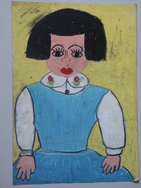 癒しのクレヨン画 昭和30年頃 小学生作 2枚 人物