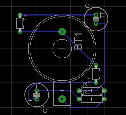 パターン図です。実際にはここまで無駄に引き延ばすような素子配置で作るなんてことはありません（笑）