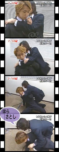 Ｃの嵐！(2003/01/29) の「マーケの嵐！」コーナーで松本君に押し倒される大野くん
