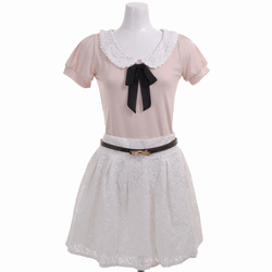 lodispotto 通販 流行 リボン付衿レース＆レーススカートアンサンブル