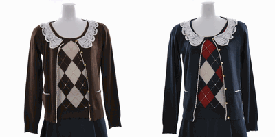 LODISPOTTO 通販のレース衿アーガイルアンサンブル