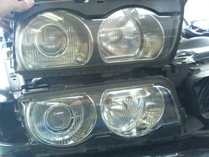 BMW E38ヘッドライト清掃＆イカリング取り付け