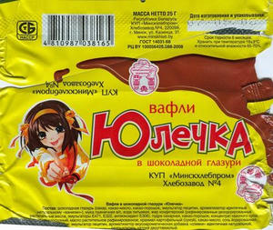 ロシアのお菓子のパッケージ　「ハルヒチョフ」や「ハルヒノフ」と命名される