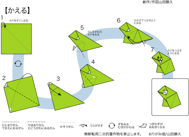 おりがみ畑の折り紙教室 カエルの折り方折り図 神奈川折り紙箸袋協会 おりがみ畑