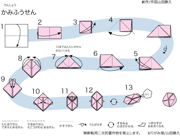 おりがみ畑のおりがみ教室 風船の折り方折り図 神奈川折り紙箸袋協会 おりがみ畑