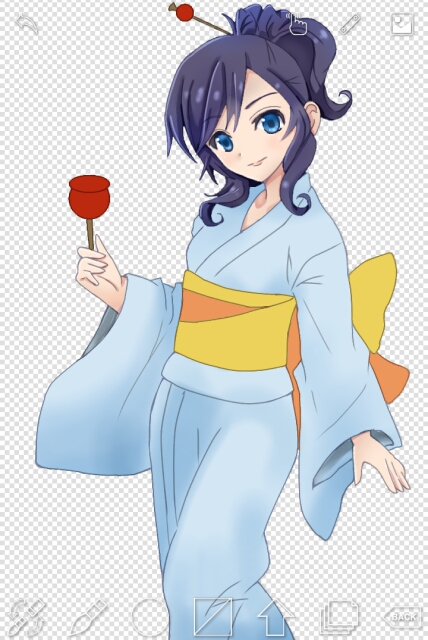猫と描くスマホ絵 影を付ける 浴衣 小物