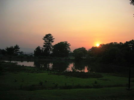 大仏池に沈む夕日