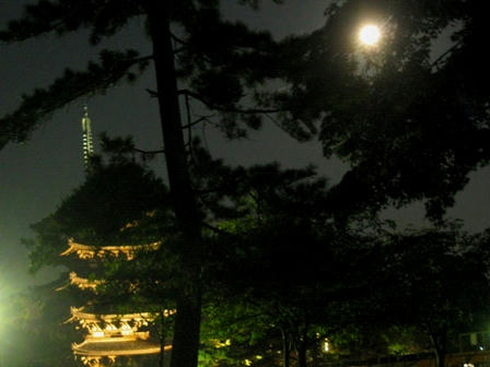 満月と興福寺五重塔