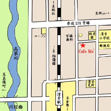 カフェ・エムズ周辺の地図です。