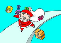 Father Christmas, Christmas tree, and present at Christmas Eve at Christmas