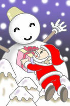 Father Christmas, snowman, and X`mas at Christmas Eve at Christmas