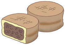 Japanese cake, bean jam, red bean, and japanese-style confection